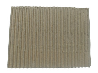Close up of a textured beige corrugated cardboard surface with vertical ridges isolated on...