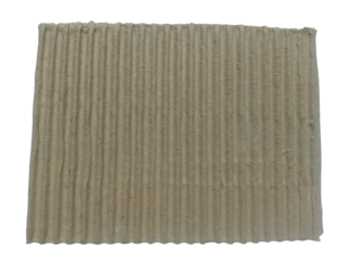 Close up of a textured beige corrugated cardboard surface with vertical ridges isolated on transparent background