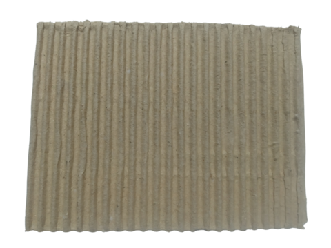 Close up of a textured beige corrugated cardboard surface with vertical ridges isolated on transparent background