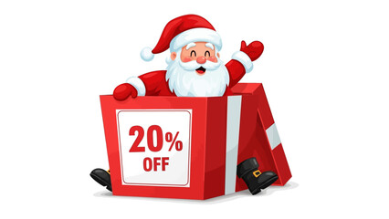 Christmas Offer: Santa Claus Emerges from a festive gift box, with a vibrant offer, beckoning with holiday cheer, the perfect seasonal message.
