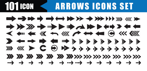Arrow Icons Set Collection.  101 Black Vector Direction Symbols for Navigation and Design