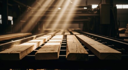 Lumber Factory with Moving Conveyor &ndash; Timber Industry Scene