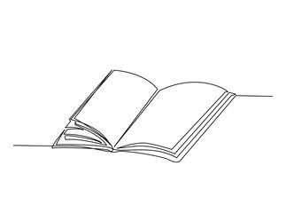 Opened Book single outline draw illustration. Continuous line art drawing of opened book for education concept. Editable stroke.