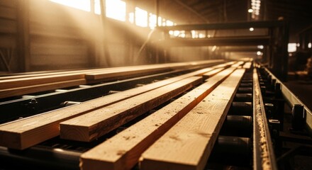 Lumber Factory with Moving Conveyor &ndash; Timber Industry Scene
