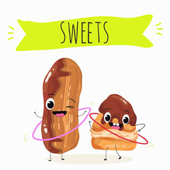 Tasty ice creams, ice-cream cones and popsicle, funny characters, hand drawn vector illustration.