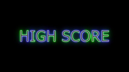 Neon glowing display green and blue “HIGH SCORE” text on a black background. - Powered by Adobe