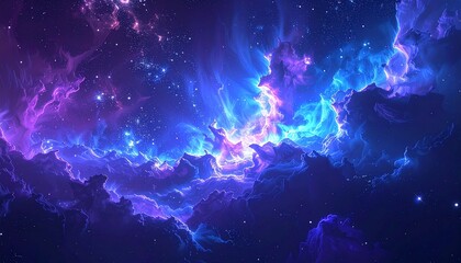 Vast Cosmic Nebula with Swirling Blue and Purple Clouds, Illustrating the Majesty of Space and Celestial Wonders