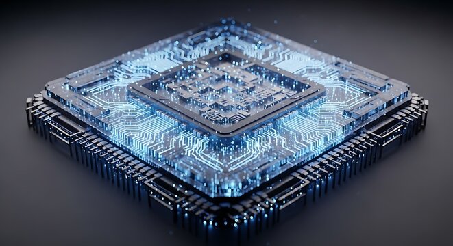 Futuristic Microchip Design - High-Tech Processor Illustration.