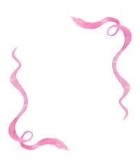 Dusty pink frame watercolor coquette. Pastel pink whimsical ribbon. Hand drawn