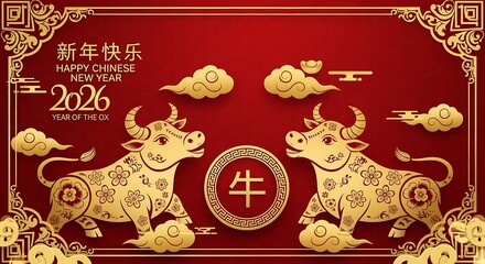 Chinese New Year 2026 Ox Zodiac Celebration Festive Design.