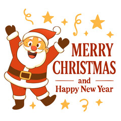 Festive Santa Claus wishes Merry Christmas and Happy New Year with star confetti
