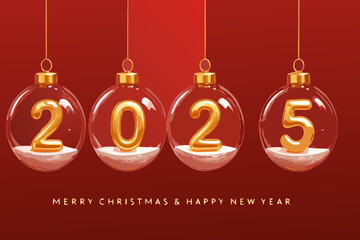 Golden 2025 New Year ornaments for festive greetings and holiday wishes celebration