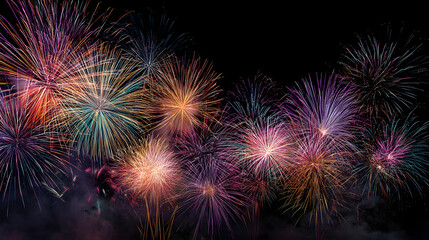 Banner with fireworks on light black background