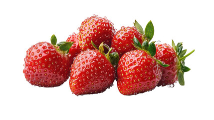Fresh Strawberries with Leaves on Transparent Background
