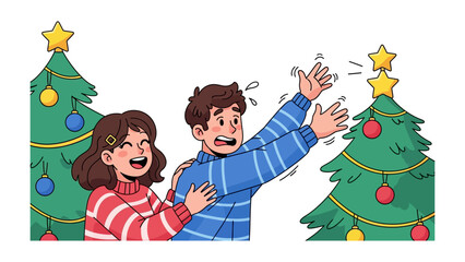 Christmas Chaos: A humorous illustration depicts a festive Christmas scene, filled with the joy and challenges of decorating.