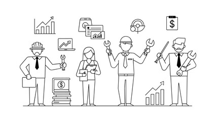 Team of engineers and business people