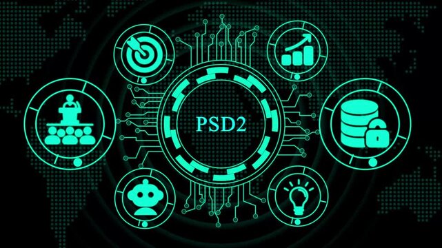 PS D2 Concept with Icons and Circuitry psd2 technology. Business, Technology ,Internet and network concept.