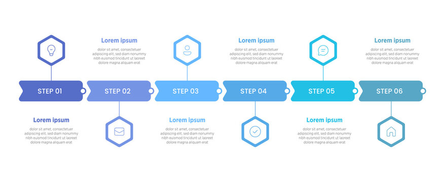 A sleek vector infographic showcasing 6 horizontal rectangular frames, each representing essential features of a startup project. Perfect for presentations, this modern flat design helps visually