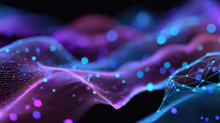 Futuristic network background with glowing neon waves, vibrant colors, and intricate patterns creates mesmerizing visual experience