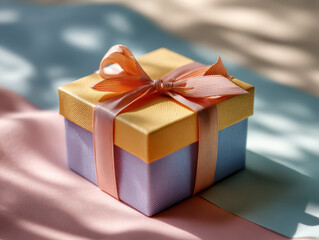 Beautifully wrapped gift box with pastel color scheme and ribbon, creating luxurious and inviting appearance