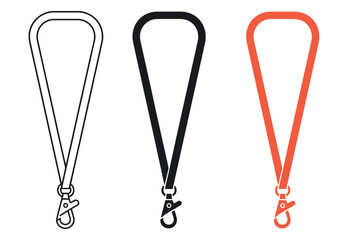 Versatile Webbing Lanyard Strap Icon Set Vector. Essential graphics for ID Badges, Security Passes, Neck Straps, Corporate Branding, and Event Accessories concepts.