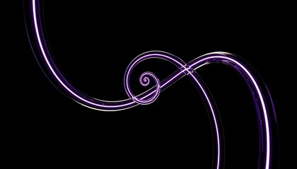 Abstract swirling purple light trails on a black background