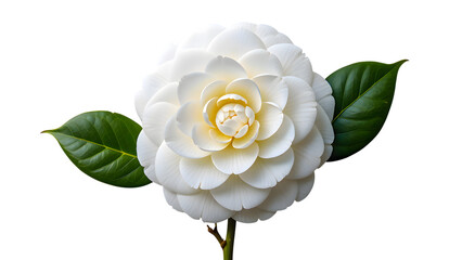 White Camellia with Vivid Green Leaves on a Clean Transparent Background - Elegant Floral Blossom Nature Closeup Transparent Image for Design Resources
