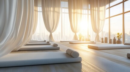 Tranquil yoga  bathed in morning light.