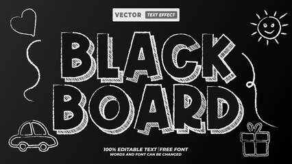 Blackboard 3d editable chalk handwritten school education typographic style text effect for kids study project.