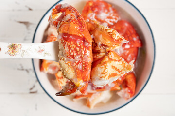 top view bowl of lobster porridge at horizontal composition