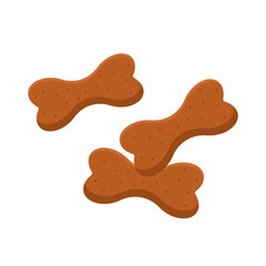 Illustration of three bone-shaped dog treats isolated on white background. Pet snack, animal care.