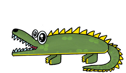 Playful green crocodile cartoon illustration with big eyes and friendly smile. Perfect for kids’ art, learning materials, and animal designs.