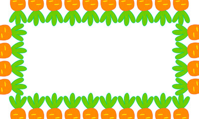 Cute border background with orange carrots and green leaves in soft colored pencil style. Perfect for kids, food, and creative design.