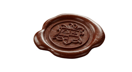 Realistic 3d Render of a Chocolate Wax Seal with Ornate Emblem