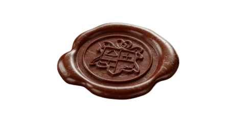 Realistic 3d Render of a Chocolate Wax Seal with Ornate Emblem