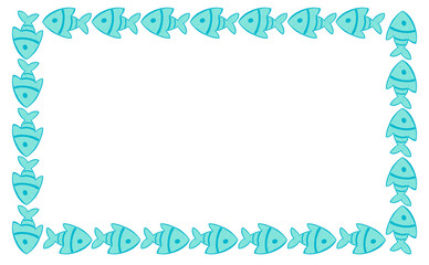 Cute fish border background in soft blue tones, perfect for kids, sea-themed artwork, seafood menus, and creative ocean designs.