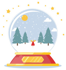 Fototapeta premium Whimsical Snow Globe with Angel and Winter Forest Scene