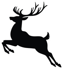 Fototapeta premium Leaping stag silhouette black graphic illustration deer with antlers jumping