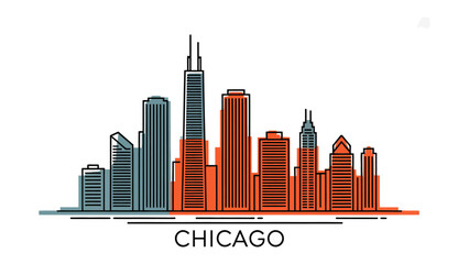 Fototapeta premium Chicago Skyline: A stylized illustration of Chicago's iconic skyline, showcasing its architectural marvels and urban landscape, embodying the city's spirit and modernity.