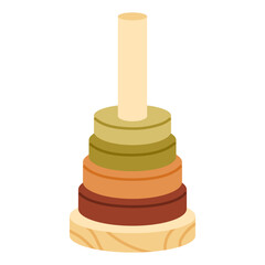 Toy pyramid. Wooden stacking ring tower. Baby toys for motor skills activities and logical thinking. Educational toy. Vector illustration in cartoon style. Isolated background
