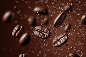 Delicious Coffee Beans Falling into Chocolatey Background in a Seamless Pattern