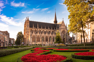 View to cathedral in Brussels city, Belgium