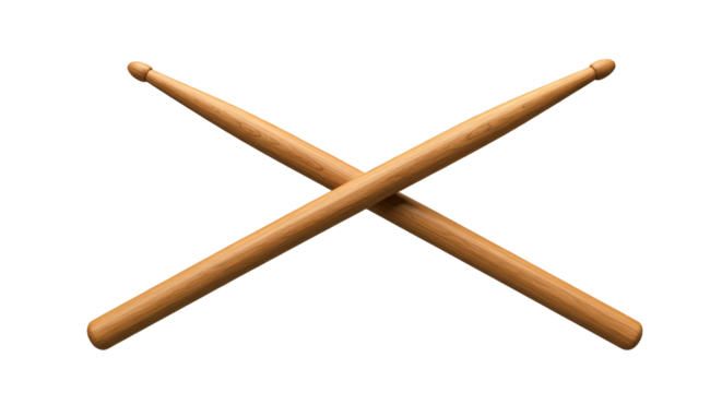 Two Wooden Drumsticks Crossed on a Smooth Caramel colored Surface