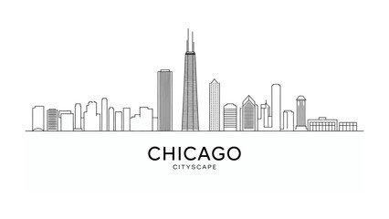 Obraz premium Chicago Skyline: An elegant skyline of Chicago, a symbol of urban dynamism, captured through a sophisticated linear illustration, portraying the architectural essence of the city.