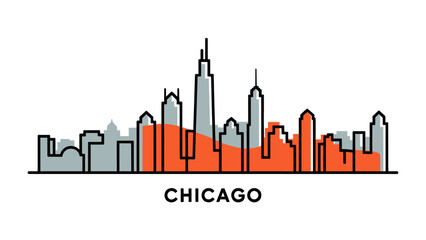 Chicago Skyline: An elegant skyline silhouette showcases the urban landscape, marked by towering structures and architectural grandeur, a testament to metropolitan excellence.