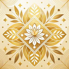 Golden Lotus Flower Mandala with Leafy Embellishments