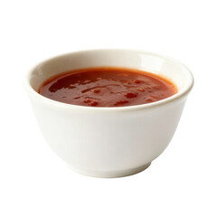 Appetizing red tomato sauce white bowl for dipping. savory ketchup or chili sauce condiment transparency background