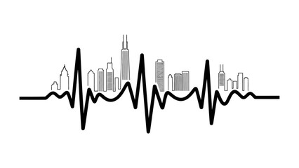 Cityscape Pulse: An illustrative representation of a city skyline intertwined with a heartbeat, conveying the dynamic energy and life of an urban environment.
