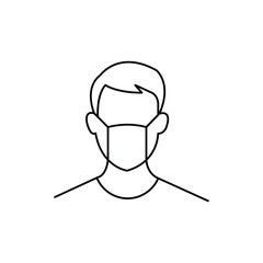 Man wearing a face mask line icon with editable stroke. vector illustration 
