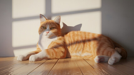 A photorealistic 4K image of a cat lounging in a sunbeam.